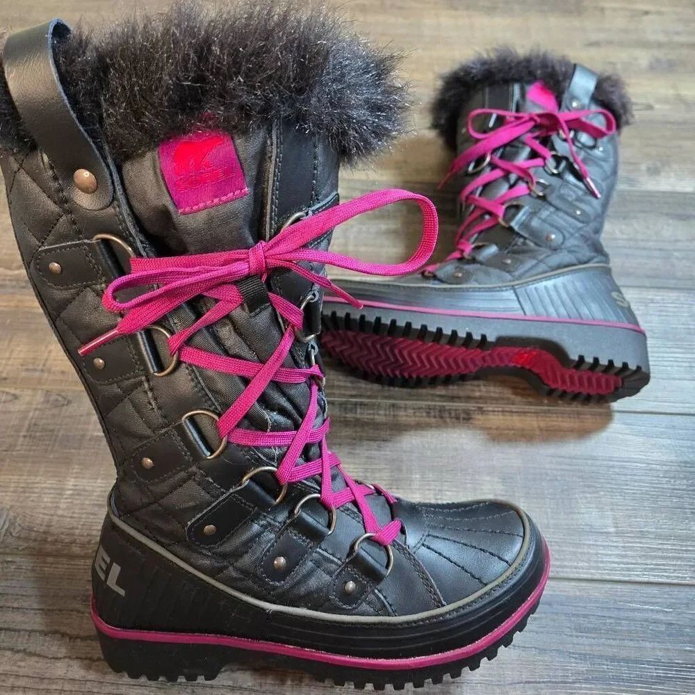 SOREL Tivoli Twist black and pink waterproof wp winter boots size 7 women's